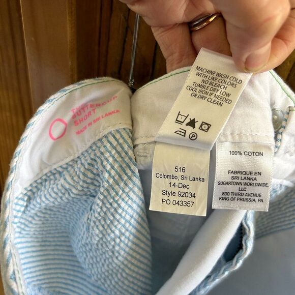 Lilly Pulitzer 0 Shorts Blue White Stripe Pockets Buttercup Scallop Seersucker - Picture 12 of 12
